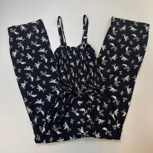 Abercrombie & Fitch Jumpsuit XXST TALL Black White Floral Shirred Bohemian Flowy